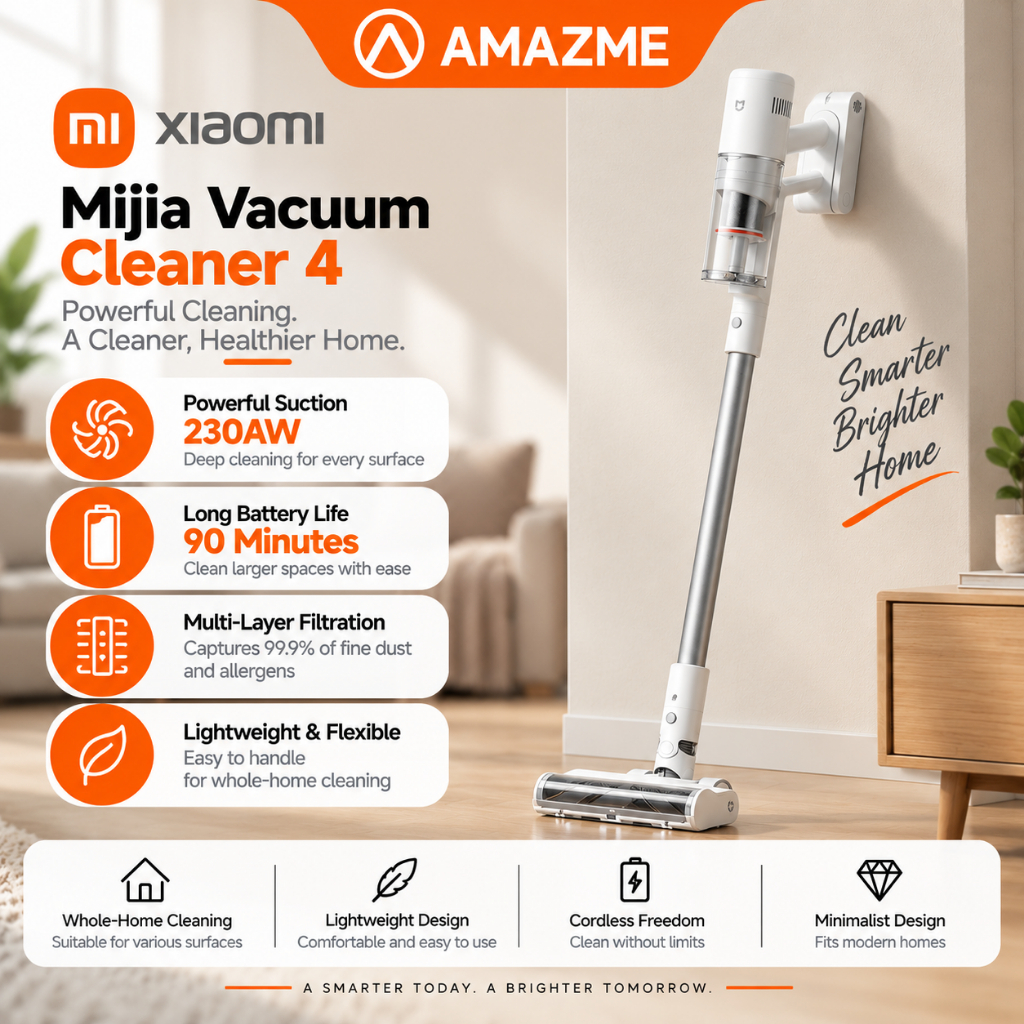 · Xiaomi Mijia Vacuum Cleaner 4 | 230AW powerful, consistent suction | 90-minute long battery life
