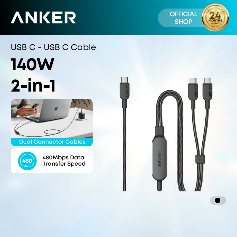 Anker 2-in-1 PD 140W USB C to USB C Cable USB 2.0 Type-C Fast Charging for iPhone 16 Pro Max 15 Pro Max MacBook Air iPad