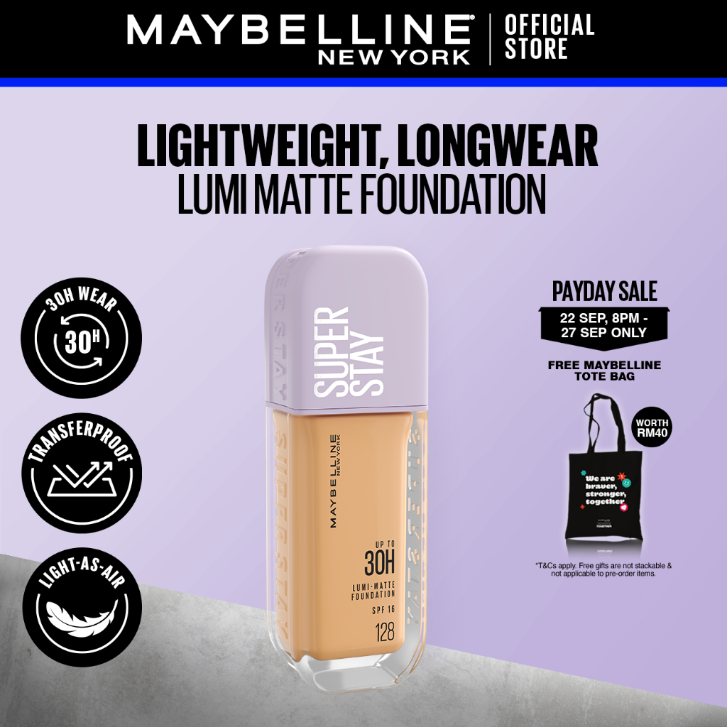 Maybelline Lumi-Matte Foundation 30H Longwear Lightweight Full Coverage Waterproof - 30ml