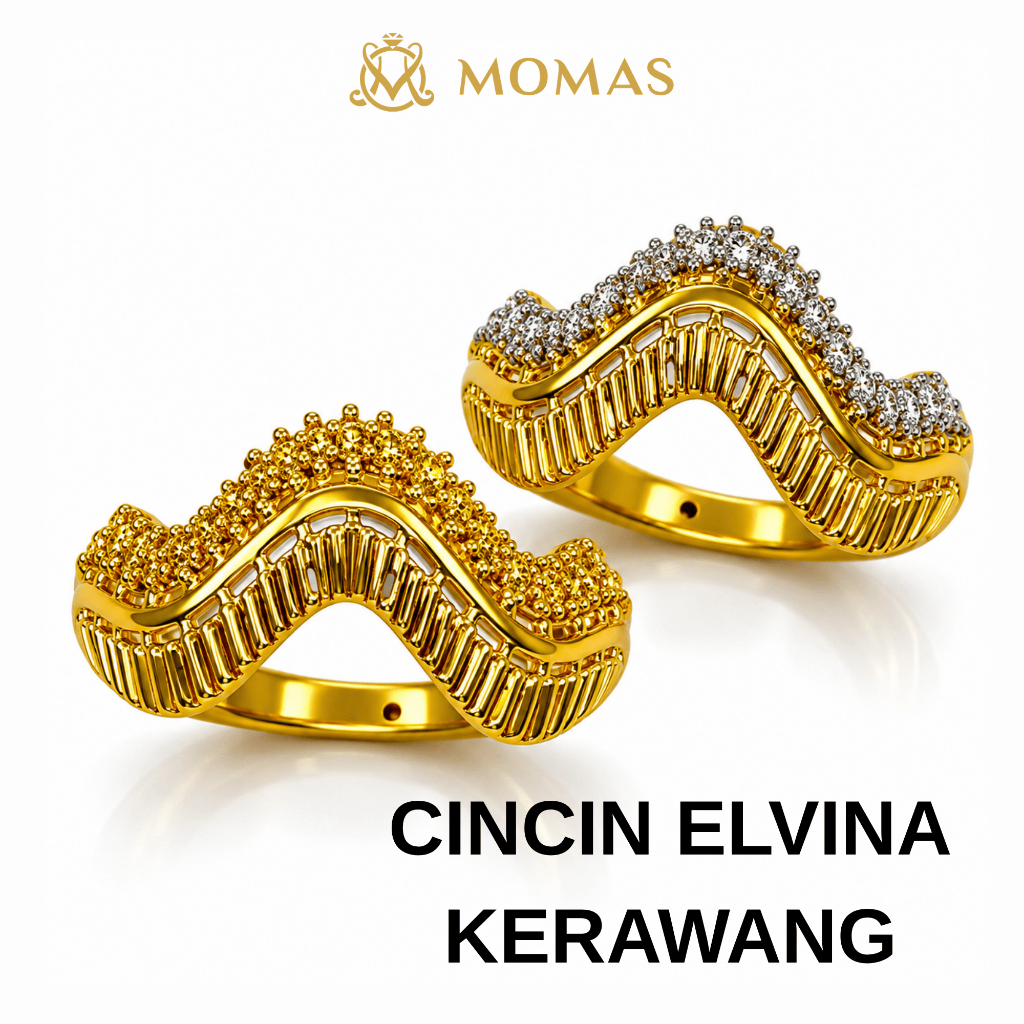 MOMAS CINCIN ELVINA KERAWANG 5D EMAS 916 Original Cincin Emas 916 Bajet Cincin Emas 916 Original Tulen Cincin 916 Trendy