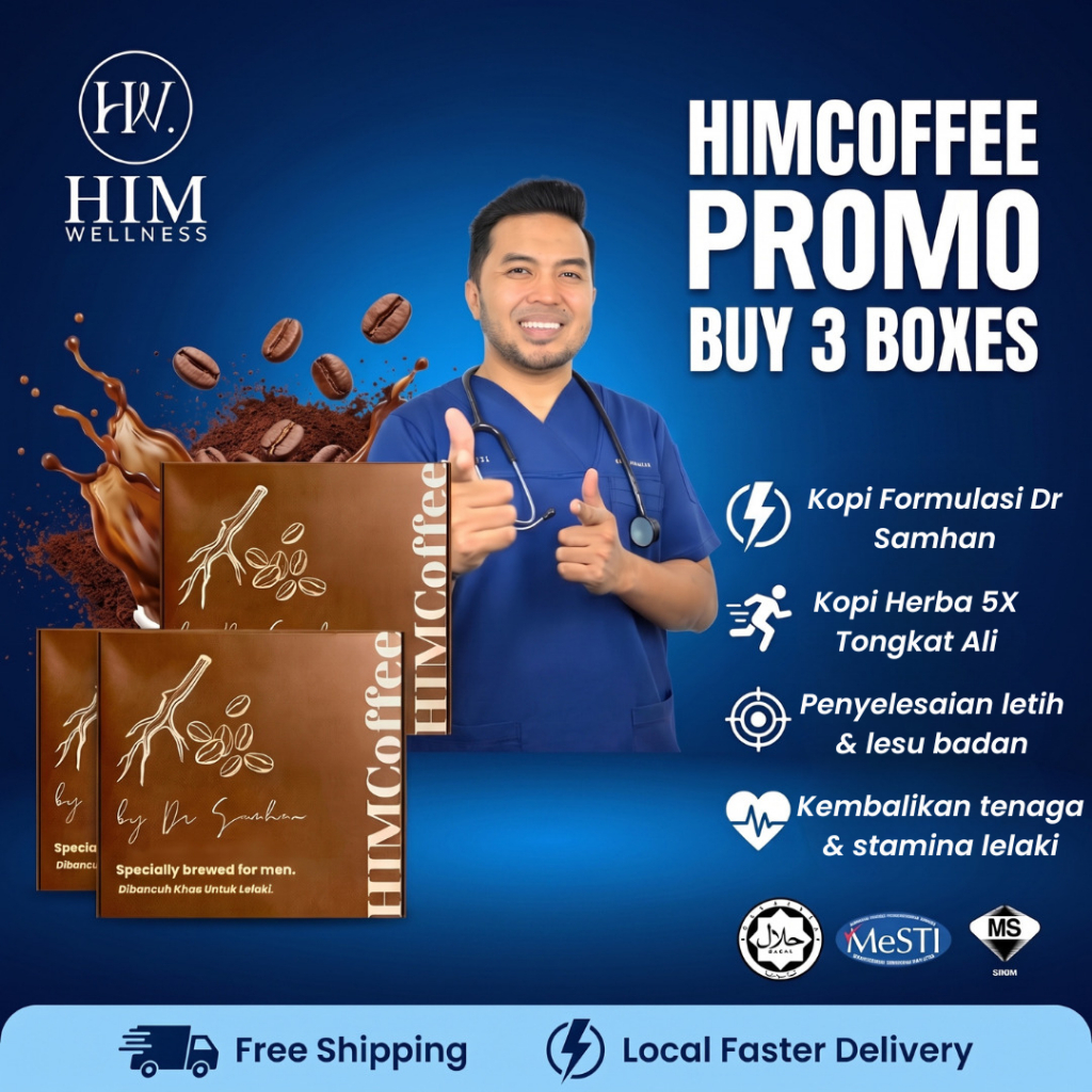 NEW!! HIMCoffee Dr Samhan Kopi Tongkat Ali Tenaga Lelaki Stamina 3 Kotak Pakej Sebulan Halal JAKIM Men Energy
