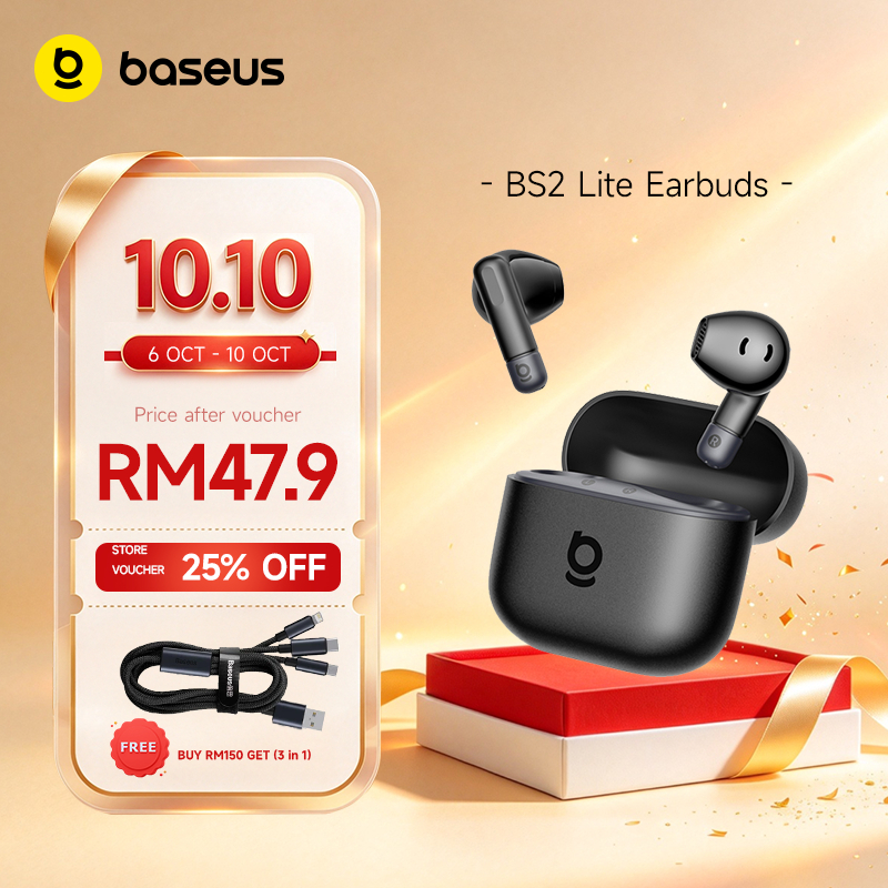 Baseus Bass BS2 Lite True Wireless Earbuds IP55 Waterproof Bluetooth6.0 ENC 2-Mic AI Clear Calls
