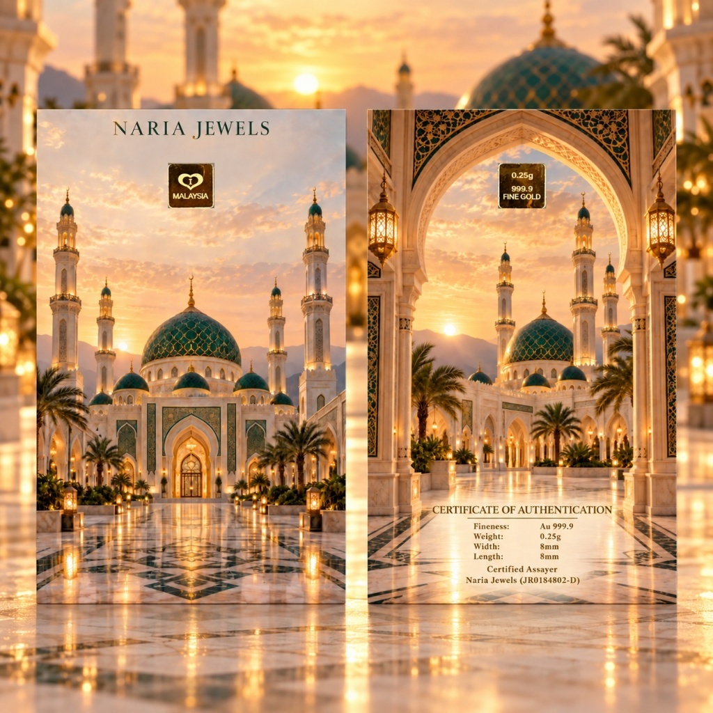 Naria 999.9/24K Gold Bar 0.25gm Masjid 2026 Design Emas Tulen Gold Investment Pelaburan Emas Hadiah Islamik Muslim Gift