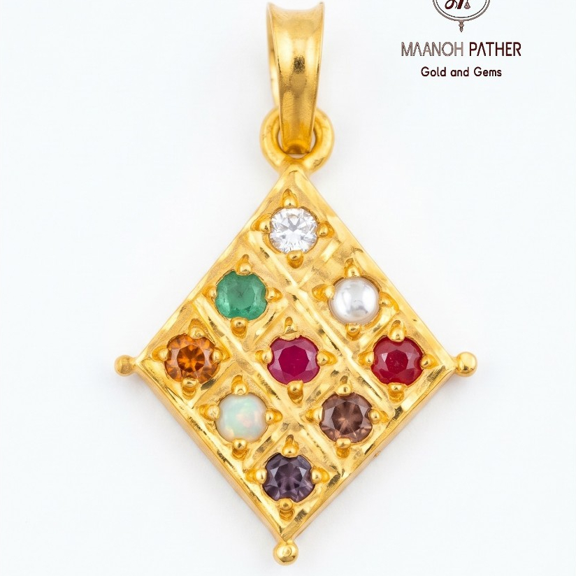 3.37GM-916 NAVARATNA STONE PENDANT-916 PENDANT-916 INDIAN NAVARATNA STONE PENDANT-916 GOLD NAVARATNA STONE-MAANOH PATHER