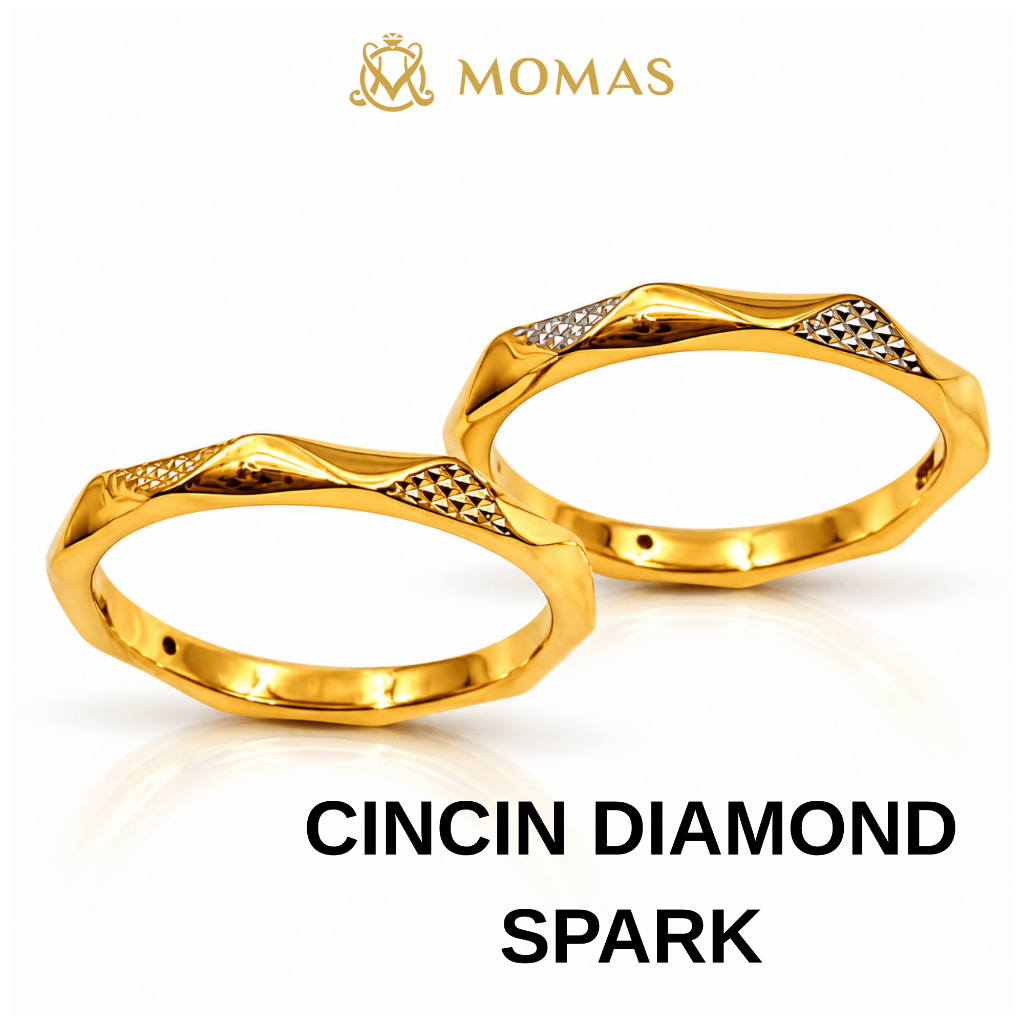 MOMAS CINCIN DOUBLE SPARK 5D Emas 916 Original Cincin Emas 916 Bajet Cincin Fesyen Emas 916 Tulen Cincin FesyenEmas 916