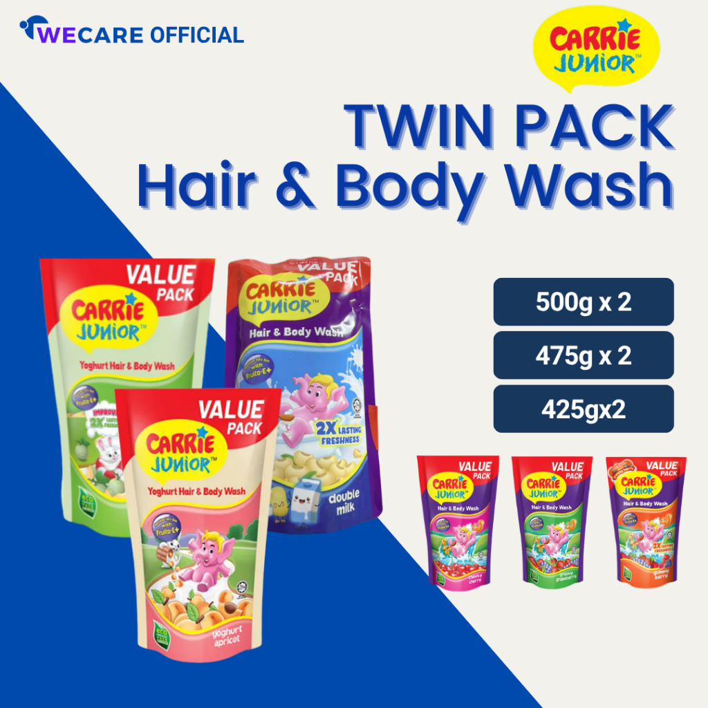 Carrie Junior Baby Hair & Body Wash Value Pack (450g/500g x 2) - 6 Variants | We Care
