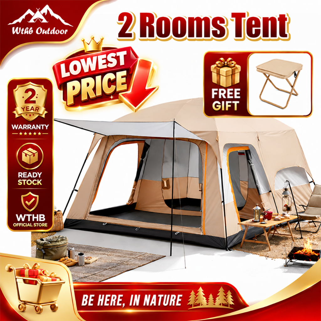 【LOWEST】WTHB Khemah Unta Camping Waterproof 10-14 Orang Family Tent Large Hiking Tent 2 Bedrooms With Flysheet