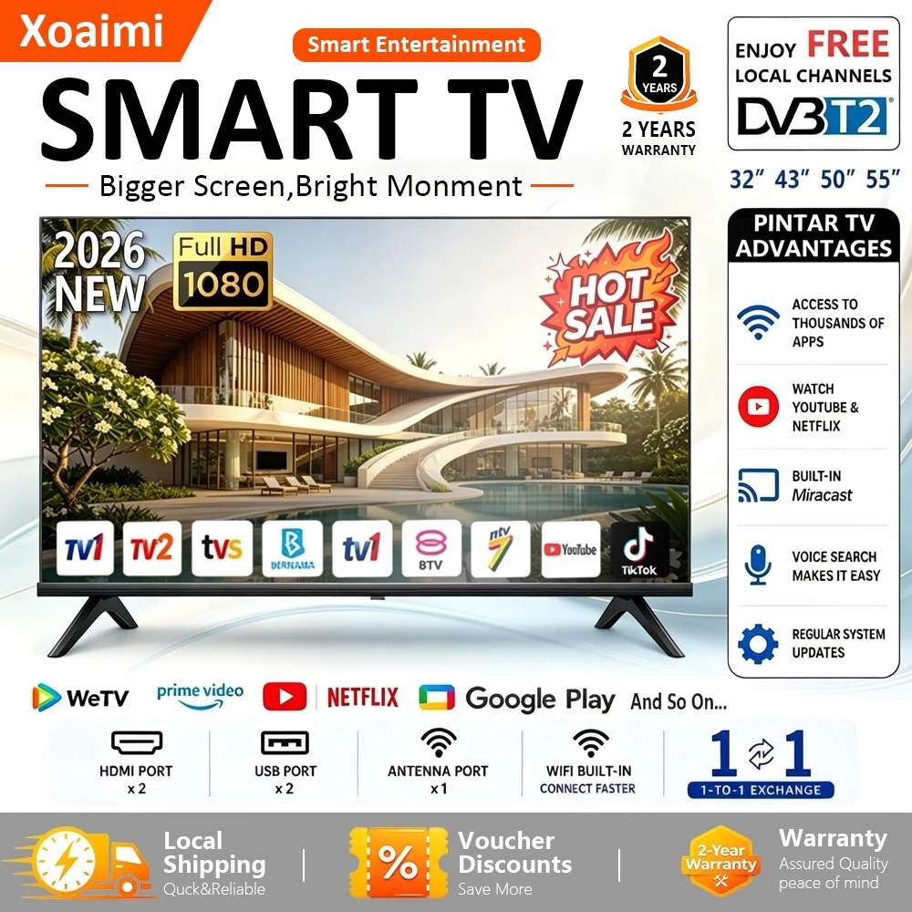 Xoami Smart TV 32/43/50/55 inch 4K UHD LED Android Televisyen Wifi YouTube Netflix Hdmi Murah