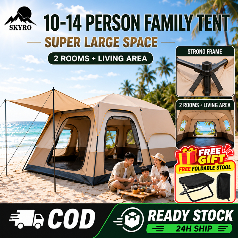 Khemah Unta Camel Tent Family Camping Tent Double Layers Waterproof 5-14 Person Large Portable Luxury Outdoor