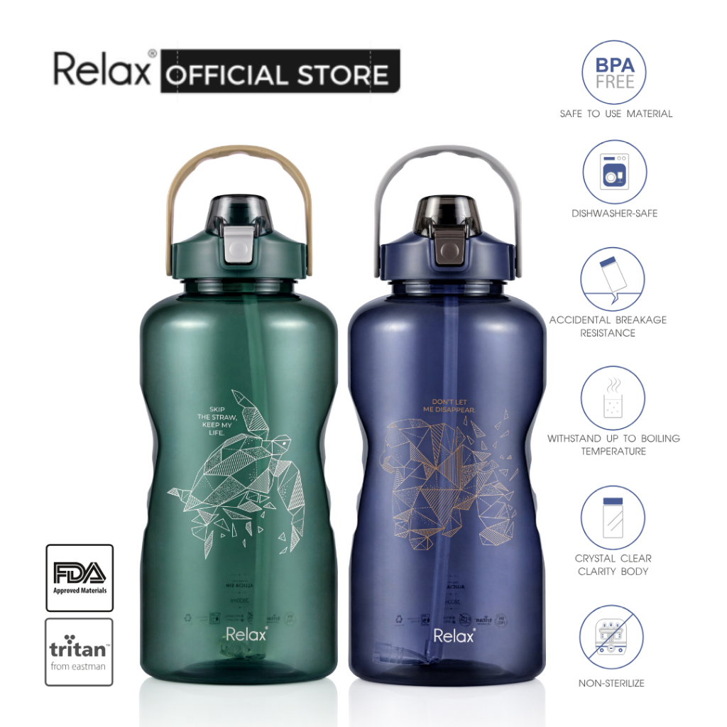 RELAX Tritan Botol Air Dengan Penyedut Water Bottle With Straw Endangered 2 Series BPA Free Bottle - D7438 (3800ml)