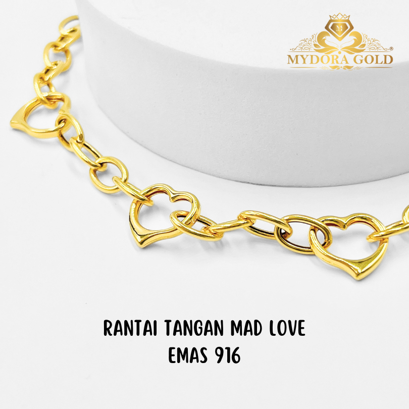 MydoraGold Rantai Tangan Fesyen Bajet Series | Rantai Tangan MAD Love Paper Clip | Emas 916 (916 Gold)