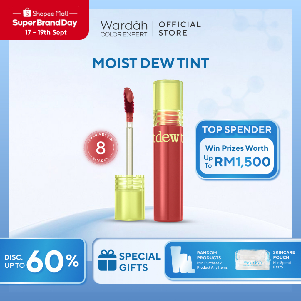NEW! Wardah Moist Dew Tint 3g- Glossy Lip Tint with Pentavitin, Plump Moisture, Long Lasting Stain