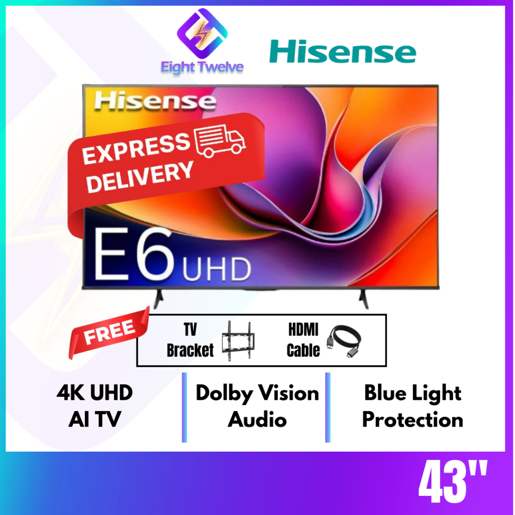 [FREE SHIPPING] HISENSE VIDDA TV E6Q 43" 50" 55" 65" 75" 4K UHD AI | Dolby Vision & Audio | DTS VirtualX | AirPlay2