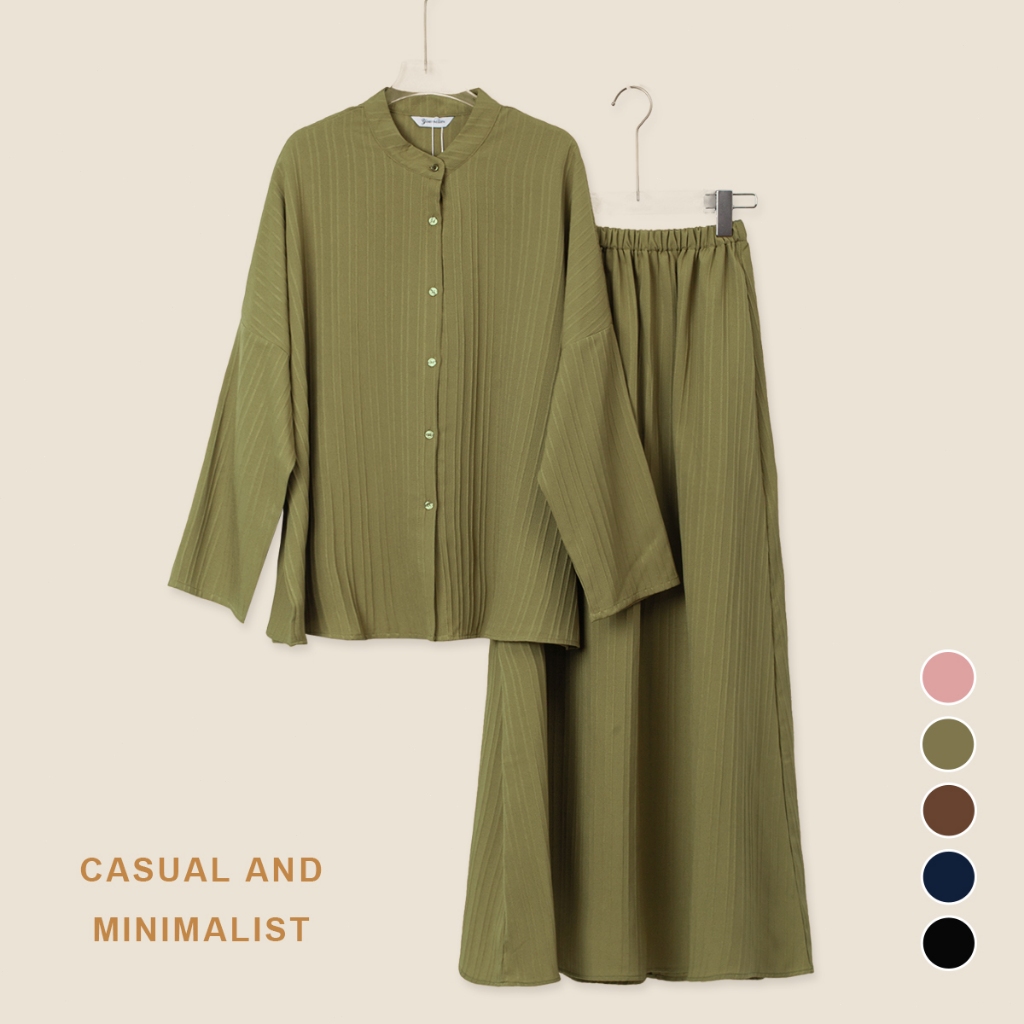 YOUMILIER Women's Casual Minimalist Long Sleeve Button-Up Top & Midi Skirt Set - Loose Comfortable Two-Piece Outfit With