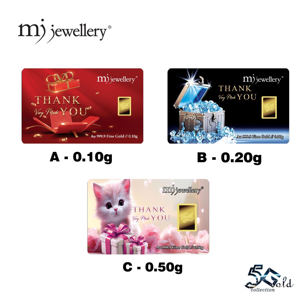MJ Jewellery 5G Gold Collection 999.9/24K Thank You Series Gold Bar F60 (0.1g / 0.2g / 0.5g)
