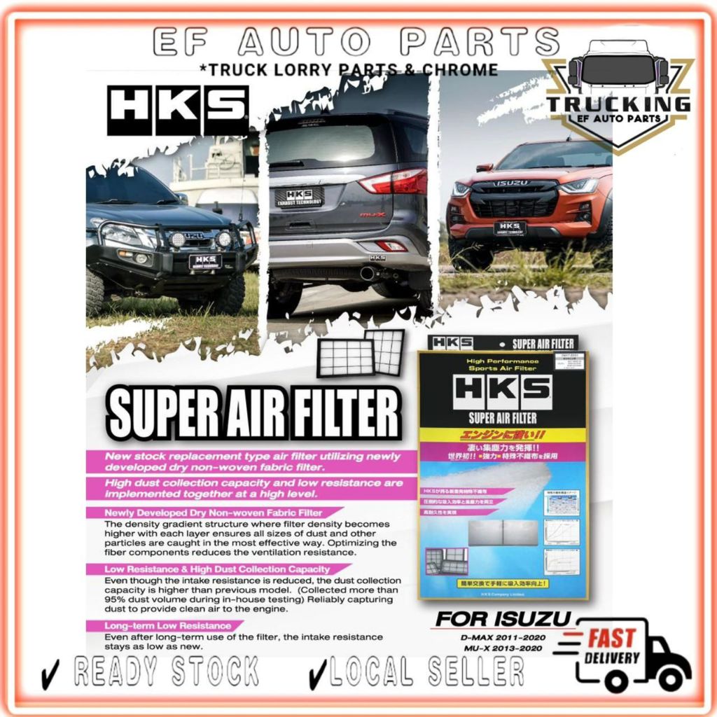 ORI HKS SUPER AIR FILTER ISUZU DMAX MUX 1.9 2.5 3.0 2013-2025 ANGIN CLEANER BLUE POWER