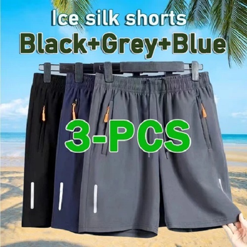 3-PCS Flash Sale Men's Sports Casual Capris Shorts 2025 New Ice Silk Quick Drying Loose Pants Fashion Beach Pants