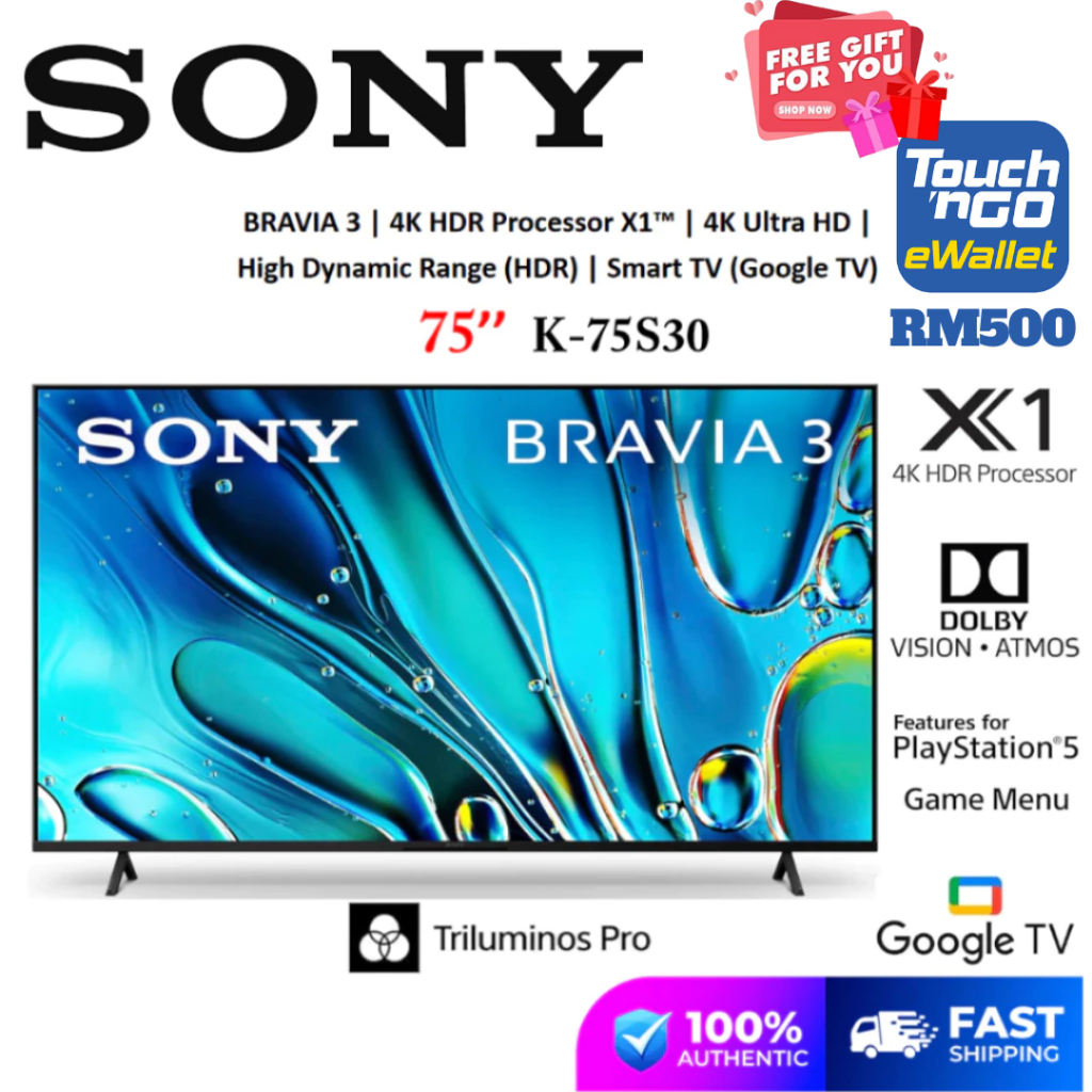 Sony 4K Google LED TV S30 (75") K-75S30 BRAVIA 3 class LED 4K HDR Google TV