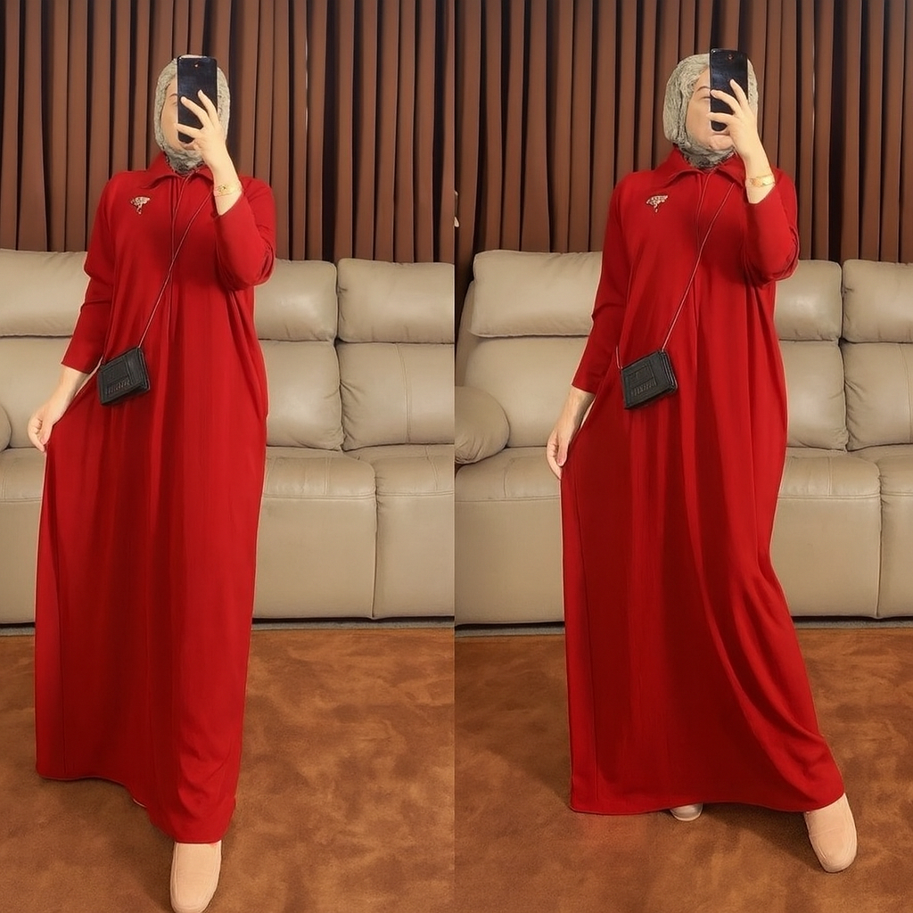 KAFTAN COLLAR ZIP MATERIAL CEY IRONLESS 2025 RAYA Baju Wanita Moden dengan Leher Zip dan Bahan Cey untuk Tahun Raya 2025