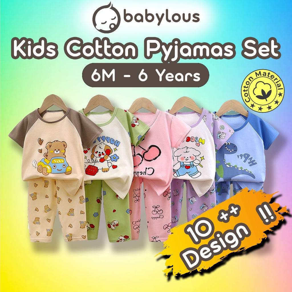 BABYLOUS Kids Pajamas Set Baju Tidur Budak Lelaki Perempuan Cotton Sleepwear Kids Boy Girl Baju Baby