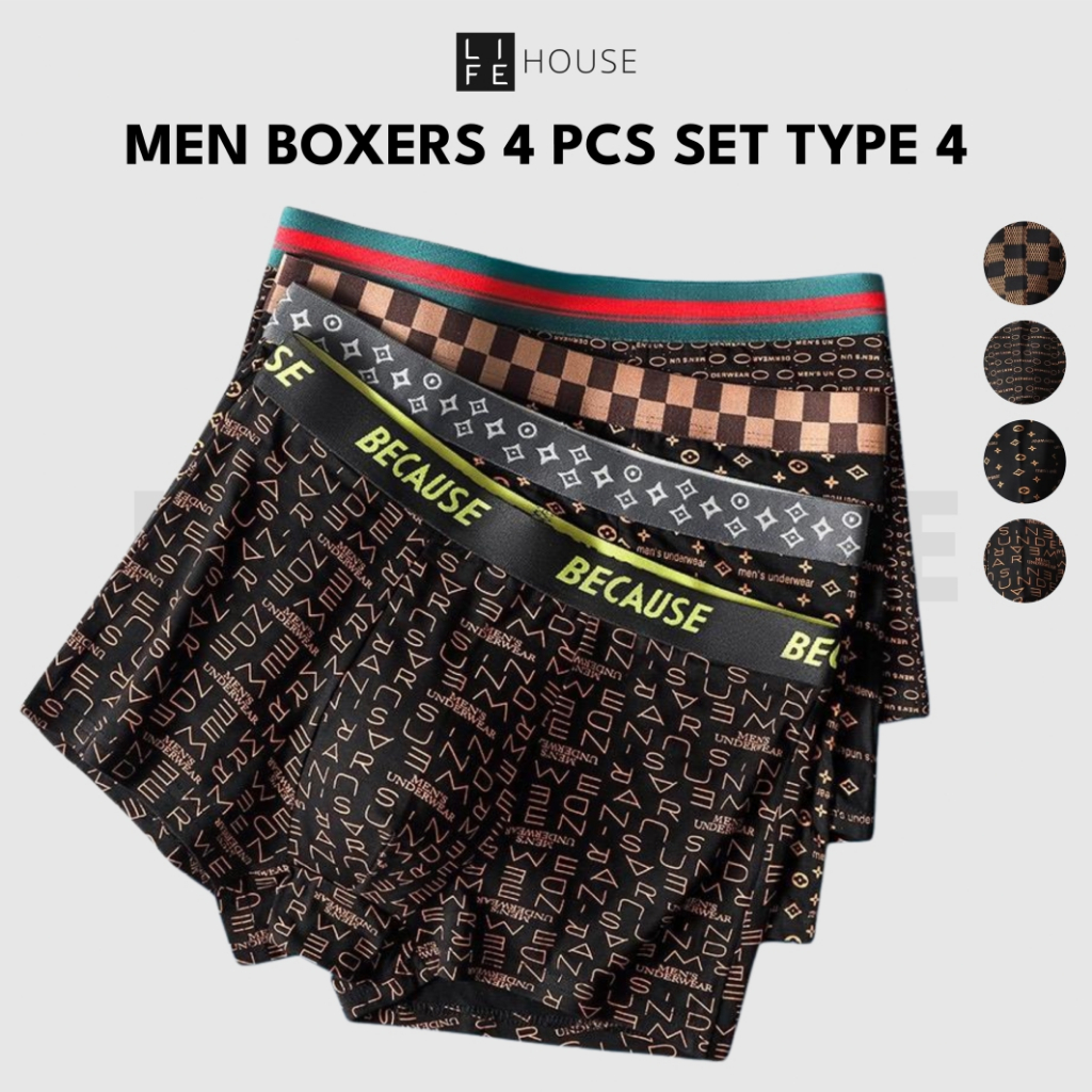 [1000 COIN REBATE][L-4XL] 4pcs/Set Breathable Seluar Dalam Lelaki Dewasa Boxer Lelaki Soft Underwear Men Boxer Shorts