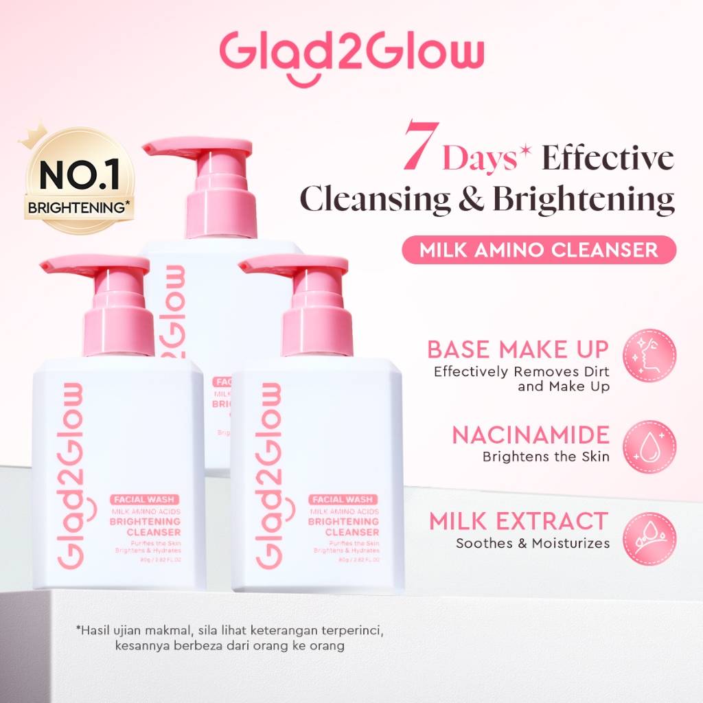 Glad2Glow Milk Amino Acid Gentle Facial Cleanser Hydrating Oil Control Glowing Face Wash Pencuci Muka Cleansing