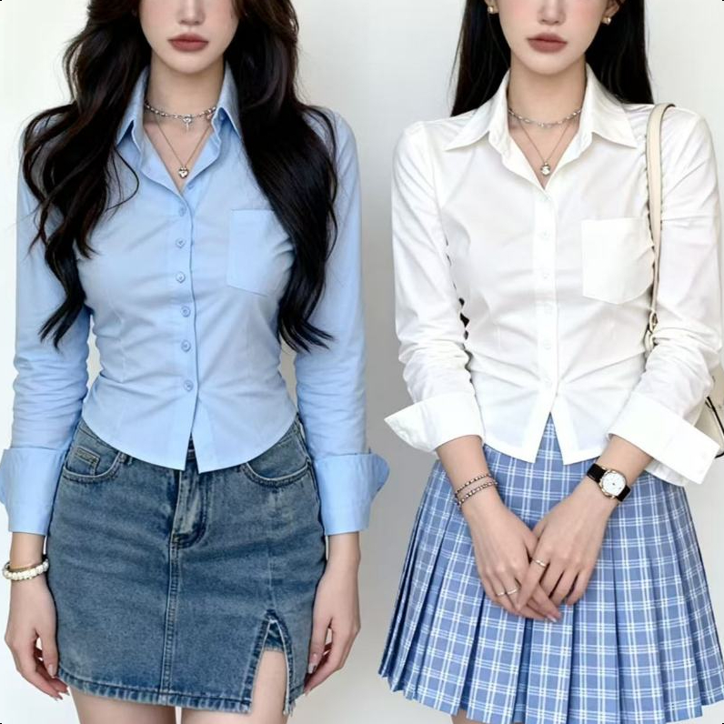 VALUNEE S~2XL Women’s Elegant Long Sleeve Blouse Korean Slim Fit Shirt for Office Daily Look