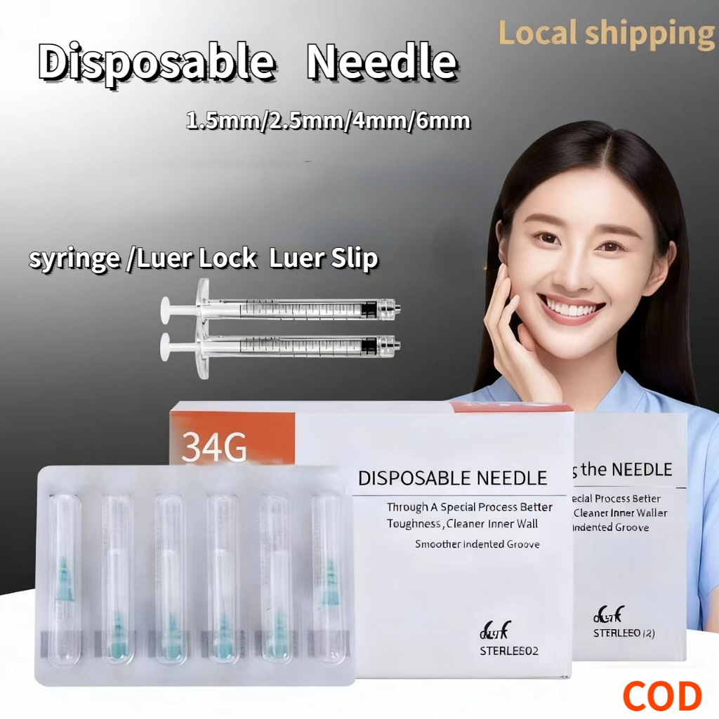 10pcs/100pcs Disposable Beauty needle 34G 1.5mm 2.5mm 4mm 6mm can be used Luer Lock/Luer Slip syringe Local