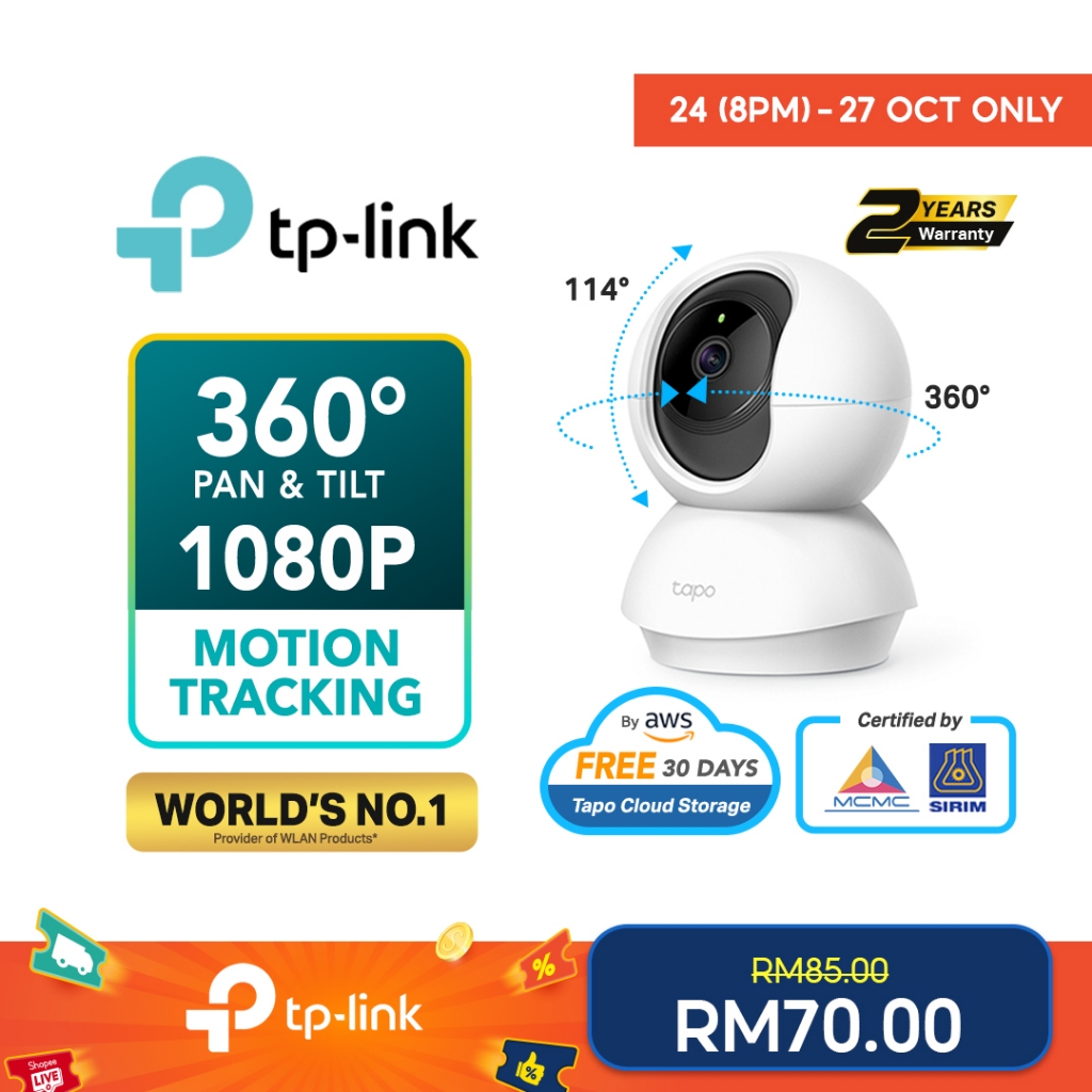 【SIRIM】TP-Link Tapo WiFi CCTV IP Home Security Camera 360 Degree Night Vision 2 Way Audio 1080P FHD C200 C210 TC70 TC71