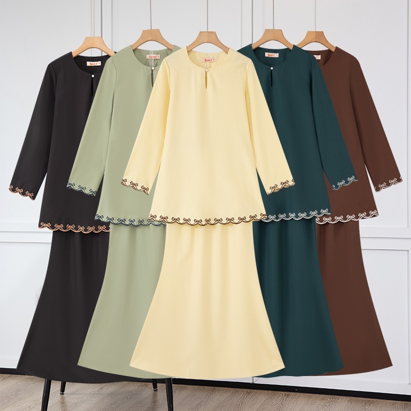 [Nayla.z]Dewasa Saiz36-52(S-6XL) Set Baju Kurung(T60027) Sedondon Moden DesignPlainBersulam SlimFit