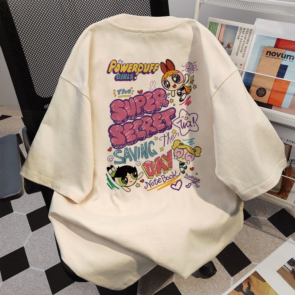 SOSO Korean retro Powerpuff Girls colorful graffiti comic oversized casual loose T-shirt for women top