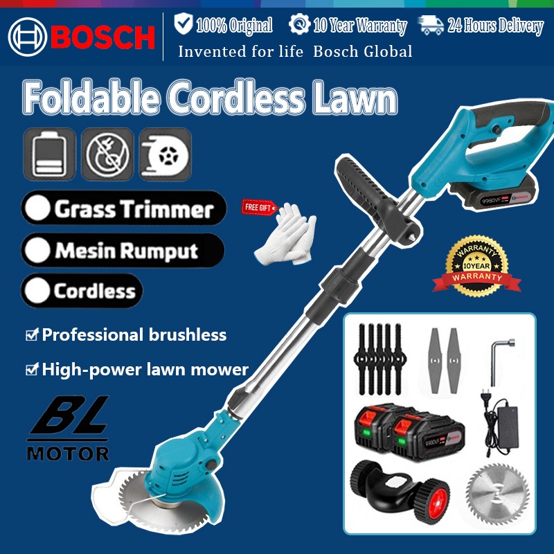 【10-Year Warranty 】Bosch Mesin Rumput Bateri Cordless Grass Cutter Grass Trimmer Lawn Mower Mesin Potong Rumput 割草机
