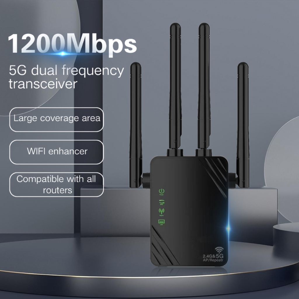 Poeruni Wifi Extender Repeater Dual Frequency 2.4G/5G 1200M WPS/AP/Router 3 In 1 No SimCard