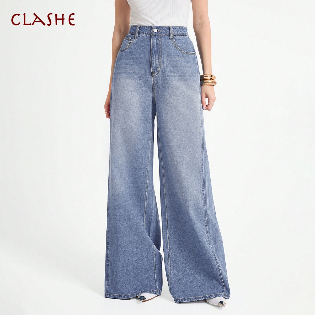 Straight Cut Jeans Plus Size High Waist Fashion Korean Style Wanita Denim Baggy Jeans Outfits