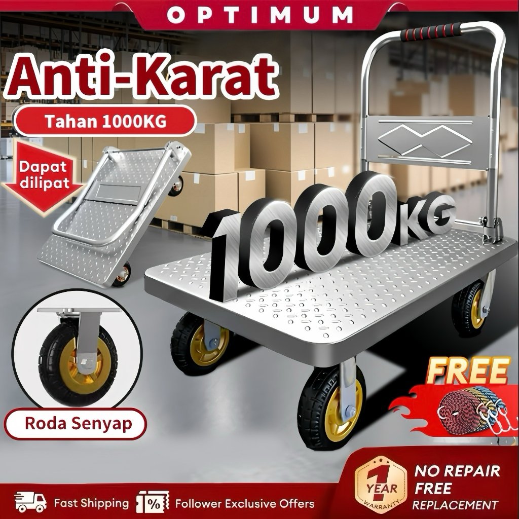 Heavy Duty Trolley 150KG /350KG /700KG /1000KG | Foldable Steel Platform Cart | Troli Barang Kuat | Warehouse / Home Use