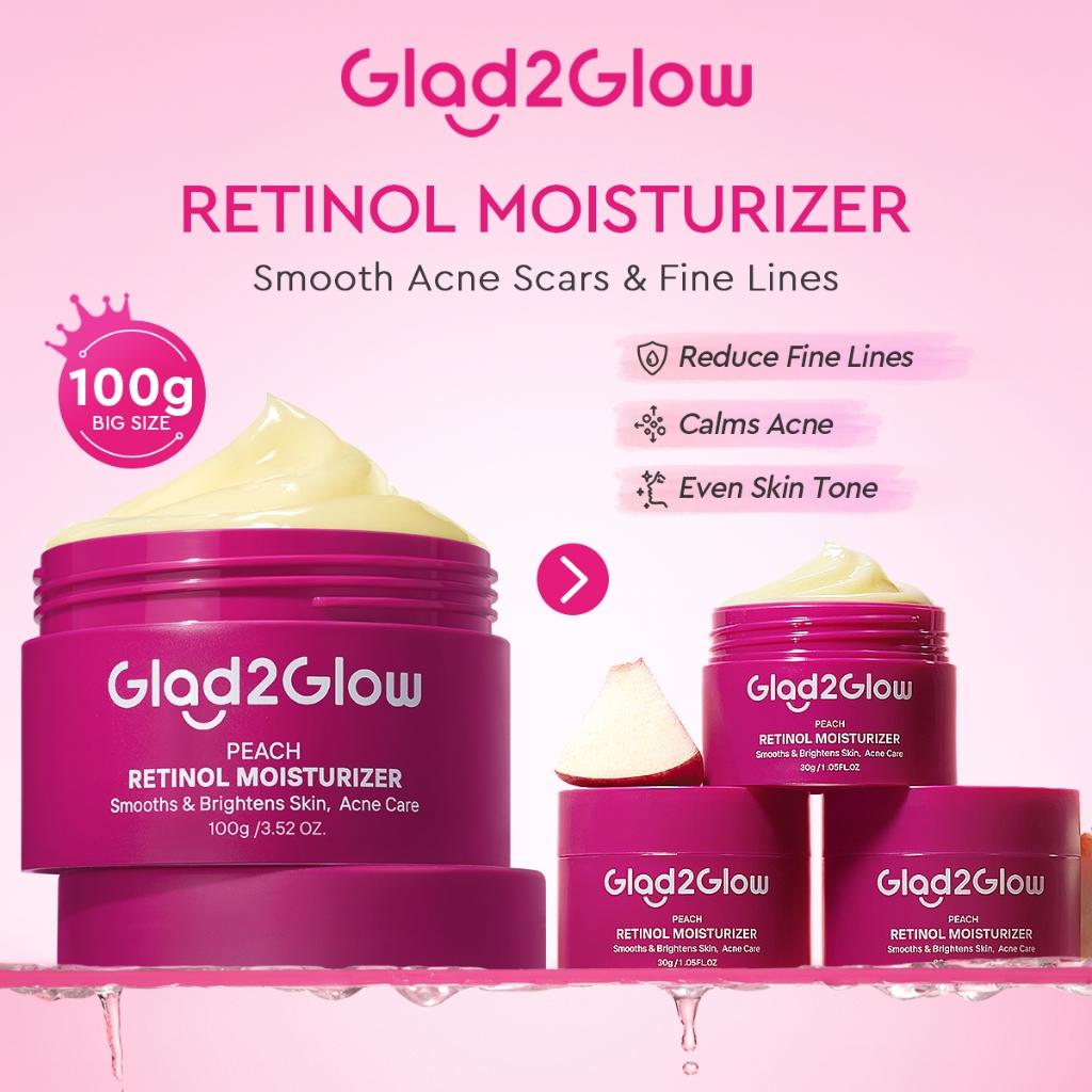 Glad2Glow Peach Retinol Moisturizer Smooth Acne Scar Prone Skin Day Night Face Cream Anti Aging Fine Lines Skincare