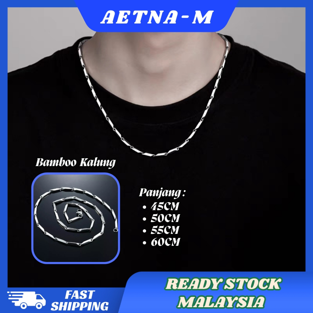 Square Bamboo Stainless Steel Chain Necklace Kalung Tidak Karat Rantai Leher Lelaki Wanita Men Women Fashion 不锈钢 瓜子链 项链