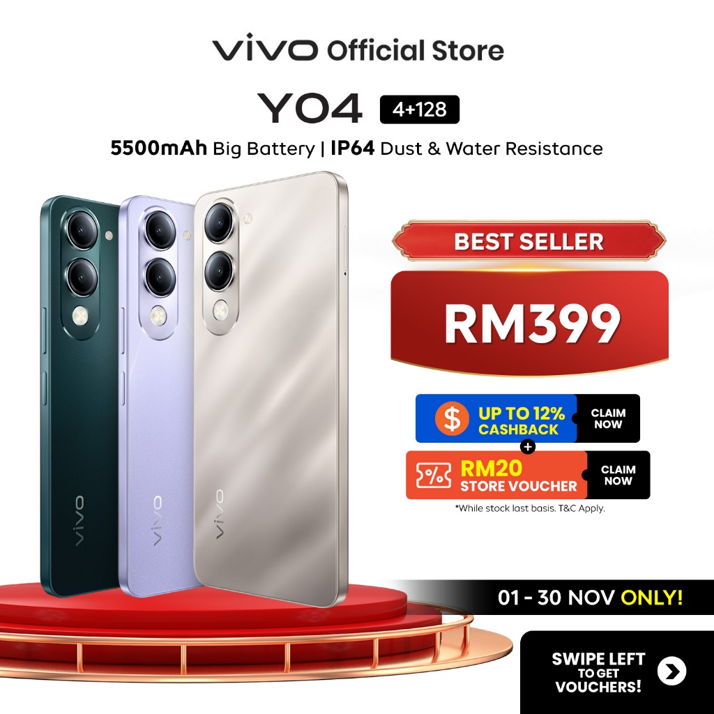 [New] vivo Y04 (4+4)GB+128GB | 5500 mAh (5-Year Battery Health), 
SGS Five-Star drop resistance,P64,10x