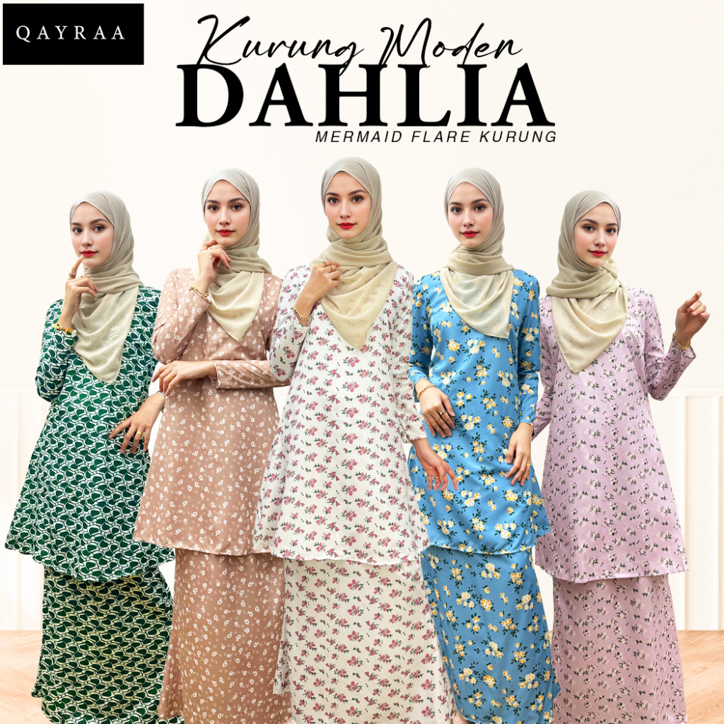 QAYRAA P1 DAHLIA Baju Kurung Modern Ironless/Baju Raya 2026 Slim-Size S-2XL/Black/Red/Green/Lilac