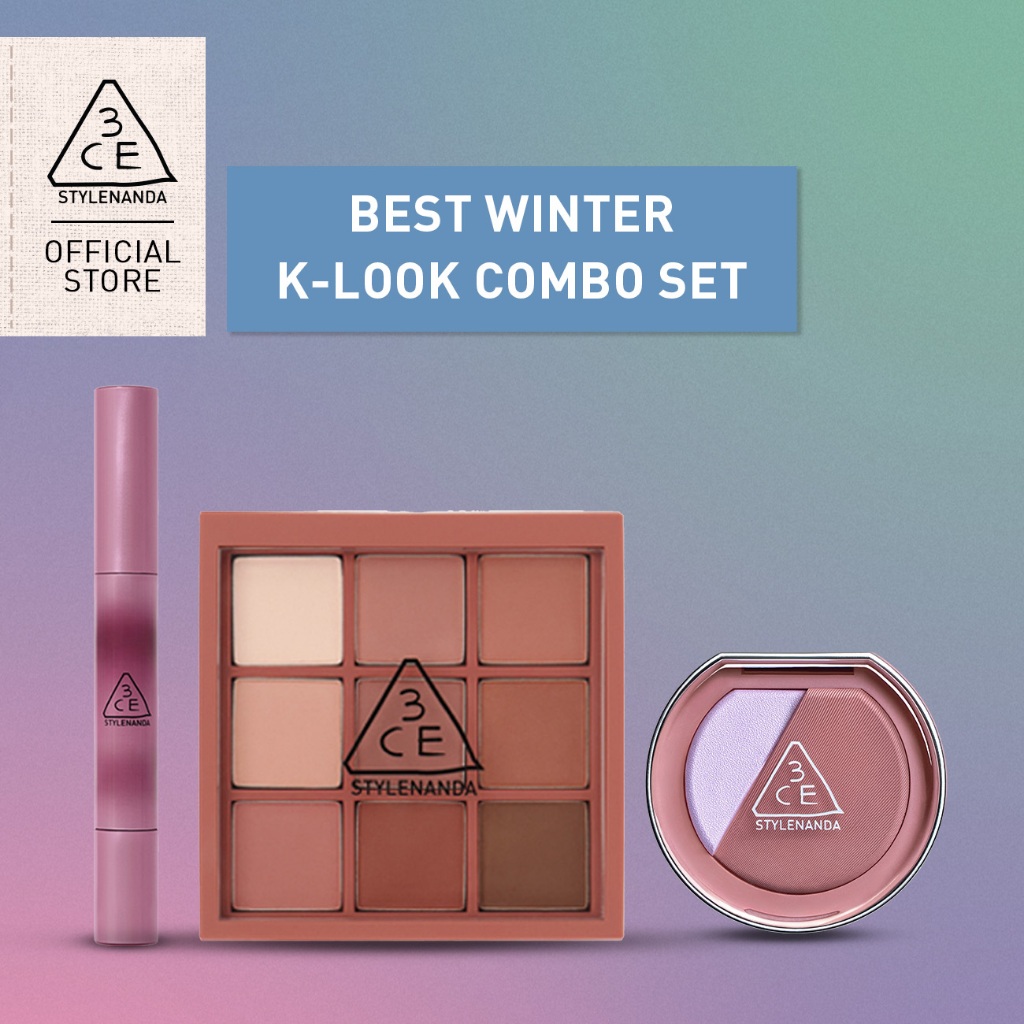 3CE Hue Are You - Winter Bundle Shine Reflector Lipstick + Multi Eye Color Palette + Blushlighter