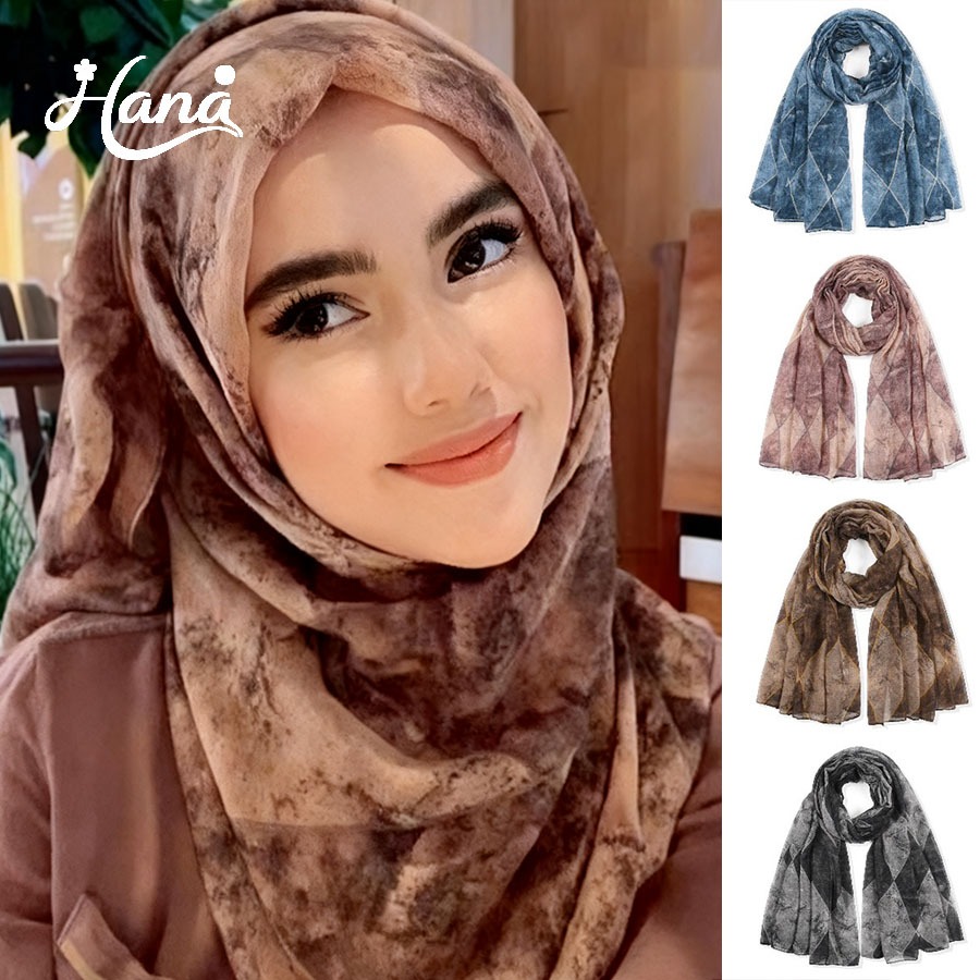 HANA Printed Hijab Cotton Voile Long Shawl Breathable