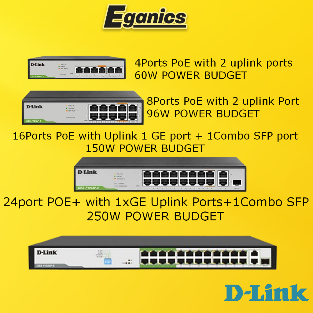 D-Link PoE Switch 250m distance DES-F1006P-E / F1010P-E / F1018P-E / F1026P-E CCTV Camera Network Switch Series Max 250W