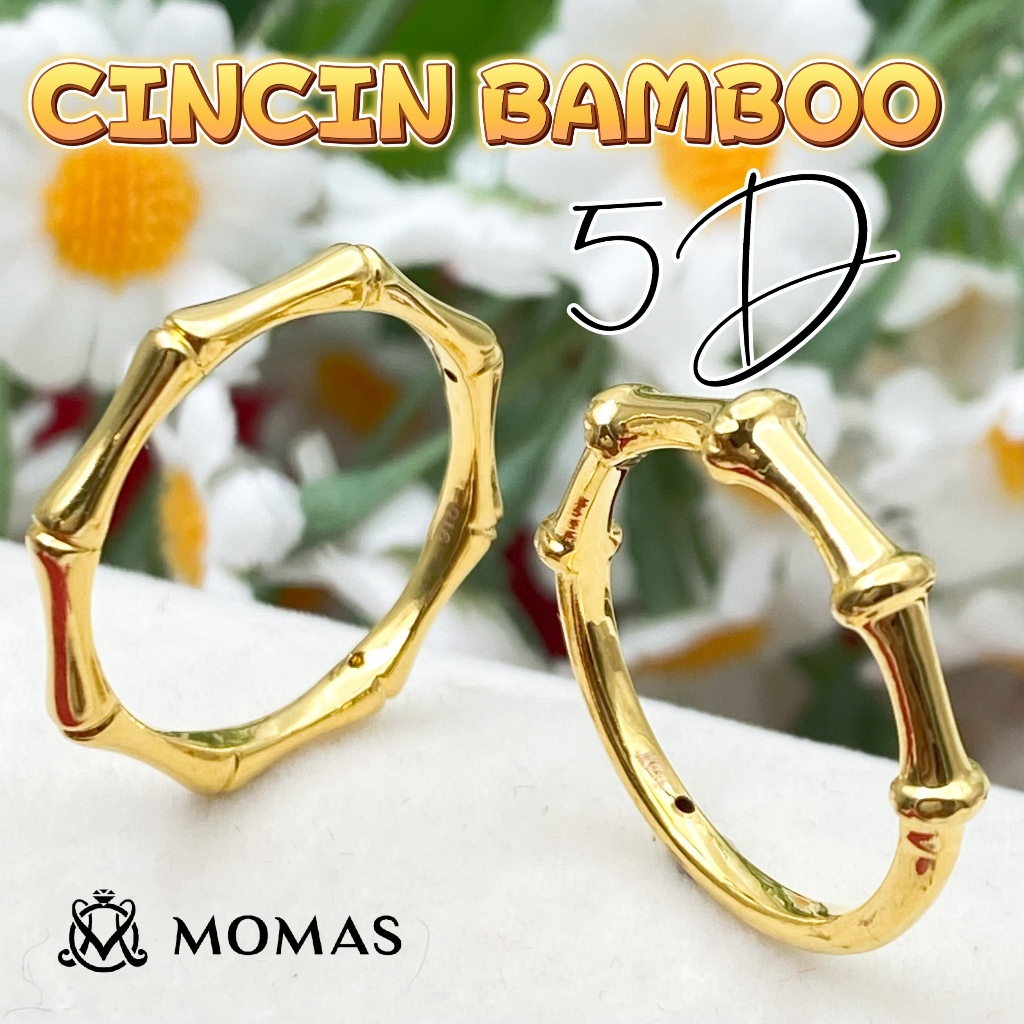 MOMAS Cincin Bamboo Emas 916 Tulen Cincin Emas 916 Original Cincin Fesyen Emas 916 Tulen Cincin Fesyen Emas Bajet