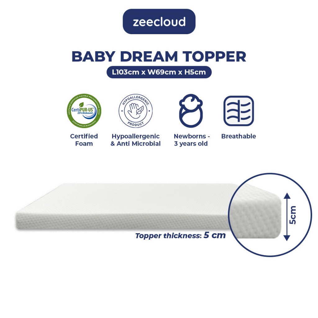 [[NEW LAUNCH]] ZEE CLOUD® Baby Dream Topper 103CM X 69CM X 5CM | Compatible with Crolla Ally | Hypoallergenic
