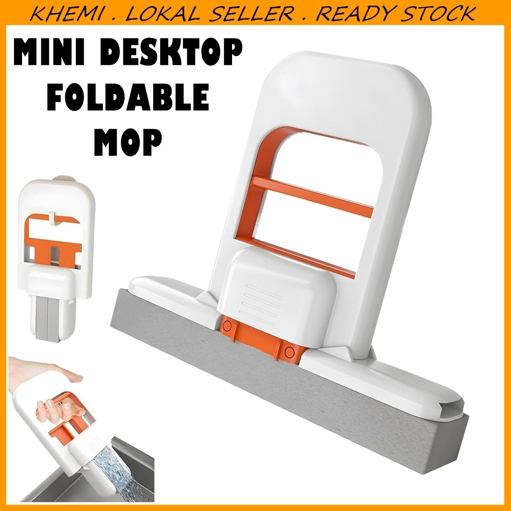 KHEMI Portable Mini Foldable Desktop Mop. Versatile Wet & Dry Cleaning Sponge Mop for Home & Car