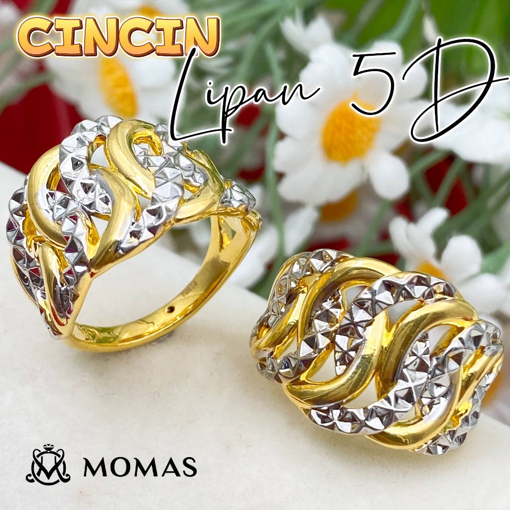 MOMAS CINCIN LIPAN 5D Emas 916 Original Cincin Emas 916 Tulen Cincin Bajet Emas 916 Cincin Murah Emas Original