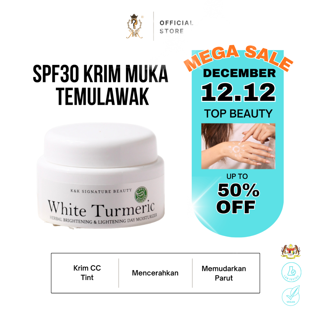 [HQ] K&K WHITE TURMERIC HERBAL FACIAL MOISTURISER-ANTI JERAWAT-JERAGAT-SKIN PIGMENTATION-GLOWING SKIN