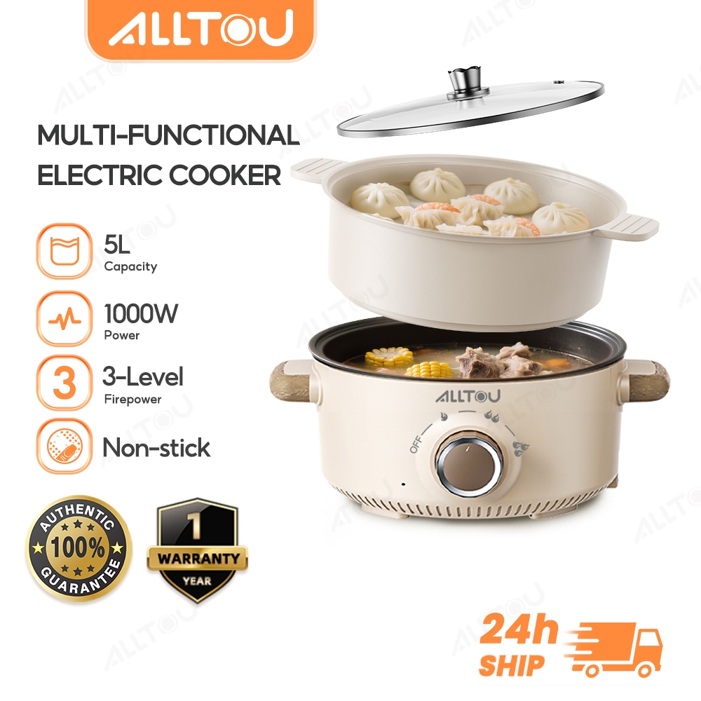 ALLTOU Electric Cooker with Steamer 5L Large Capacity Multifunctional Cooker 28cm Non-Stick Hot Pot
