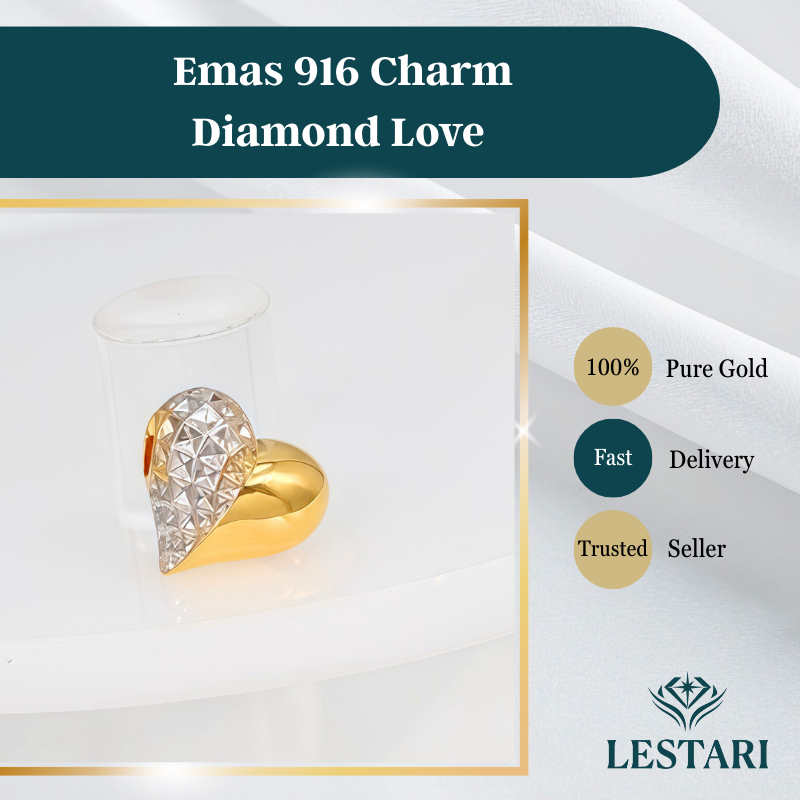 Emas 916 Charm Diamond Love I Gold 916 Diomand Love Charm｜916黄金碎钻吊坠手串