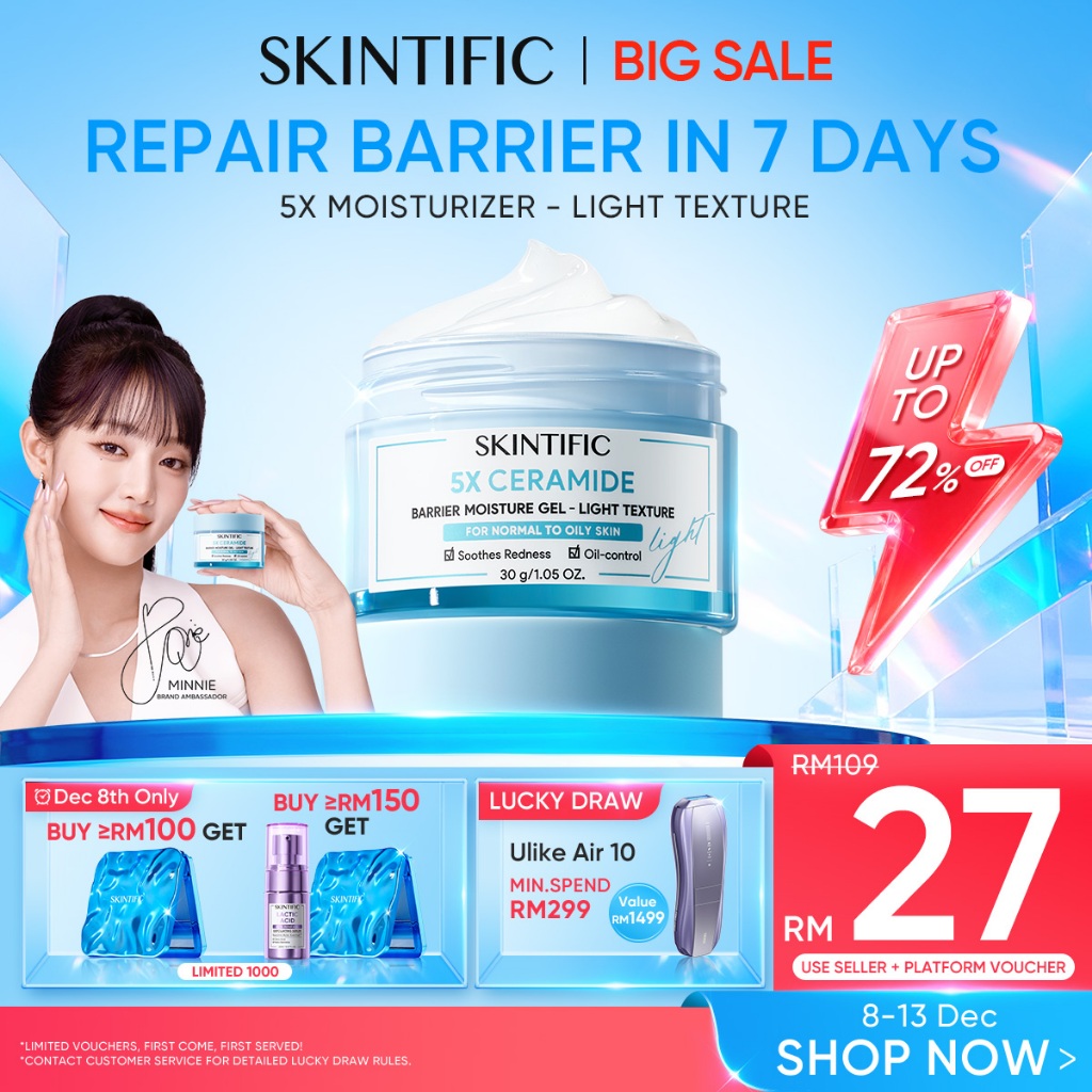 SKINTIFIC 5X Ceramide Moisture Gel Light-Texture Oil-control Moisturizer Barrier Repair Day Cream Absorb 10s Pre-makeup